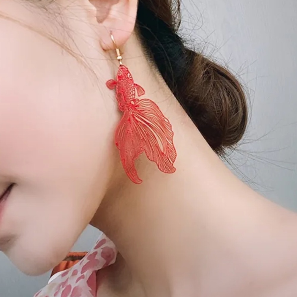 Red Goldfish Earrings for Women - Picture 2 of 3